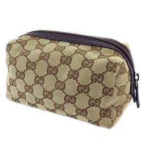 Authentic Gucci pouch GG pattern beige canvas �~ leather Auth used
